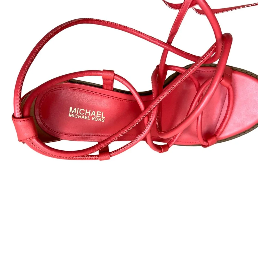 Michael Kors Womens Platform Sandals Vero Leather Lug Sole Coral‎ Dahlia Sz 7.5M